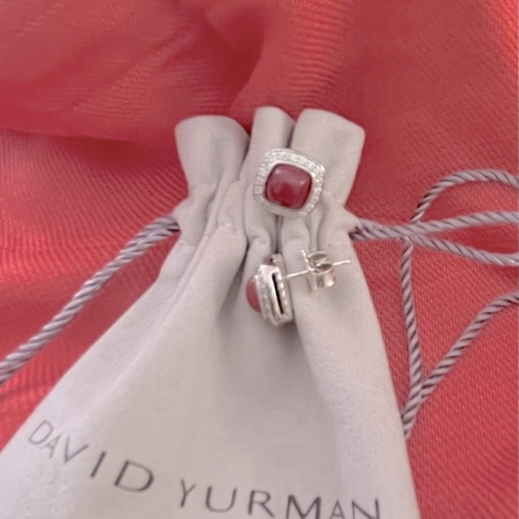 David Yurman Petite Stud Albion Red Carnelian Pave’ Diamond Earrings - Picture 6 of 8